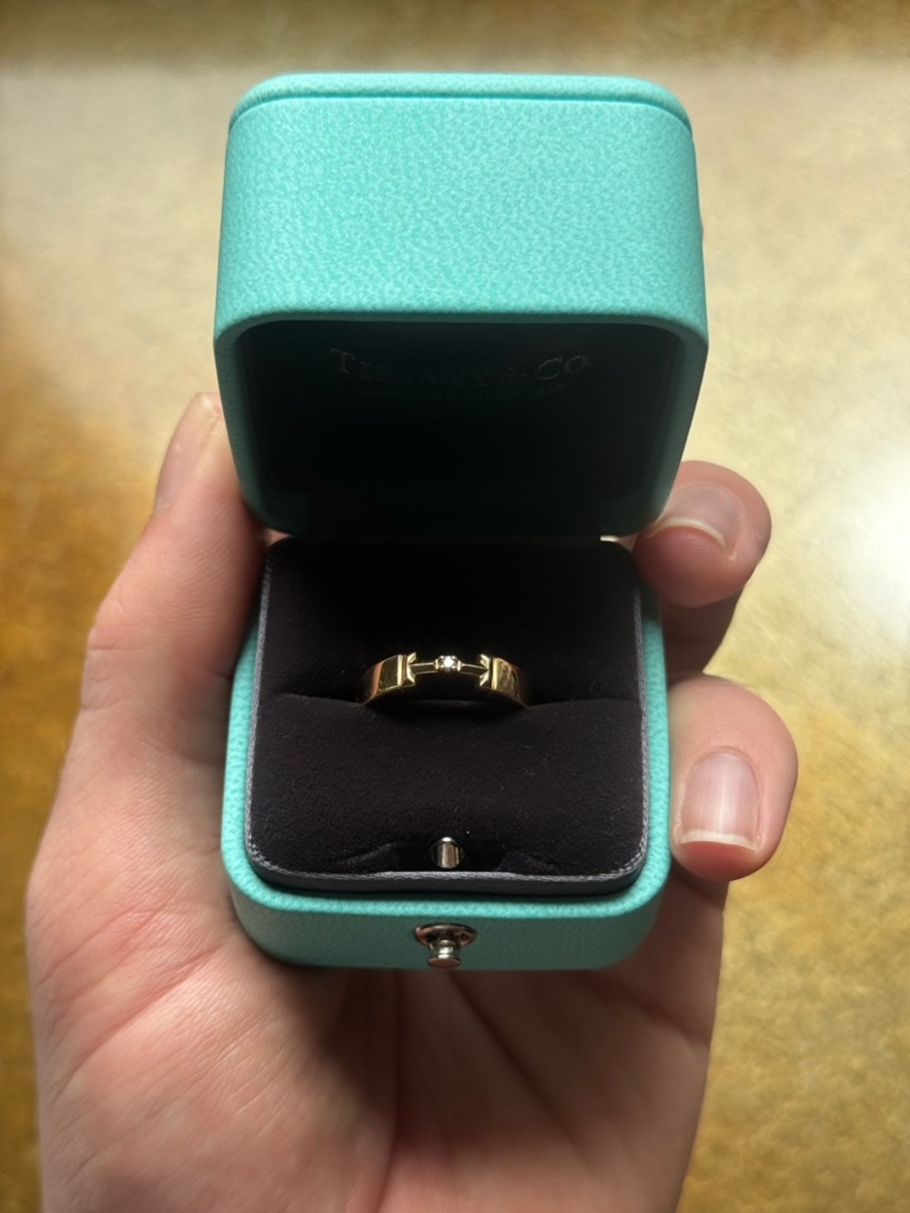 Tiffany & Co. T True Link 18k Yellow Gold Diamond Ring Size 6 w/ Pouch